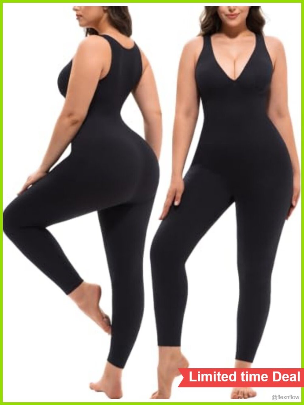 Seamless Tummy Control Jumpsuit Built-in Bra V-Neck Sleeveless Bodysuit